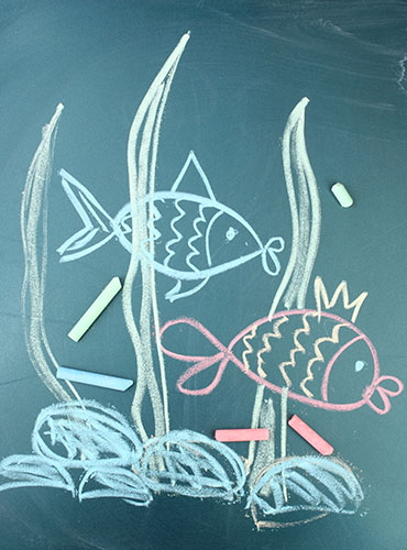 Pizarrón con dibujos de peces